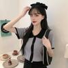 Summer Korean Version POLO Collar Slim Fit Contrasting Short Sleeved Knitted T-shirt Women's Versatile Short Top