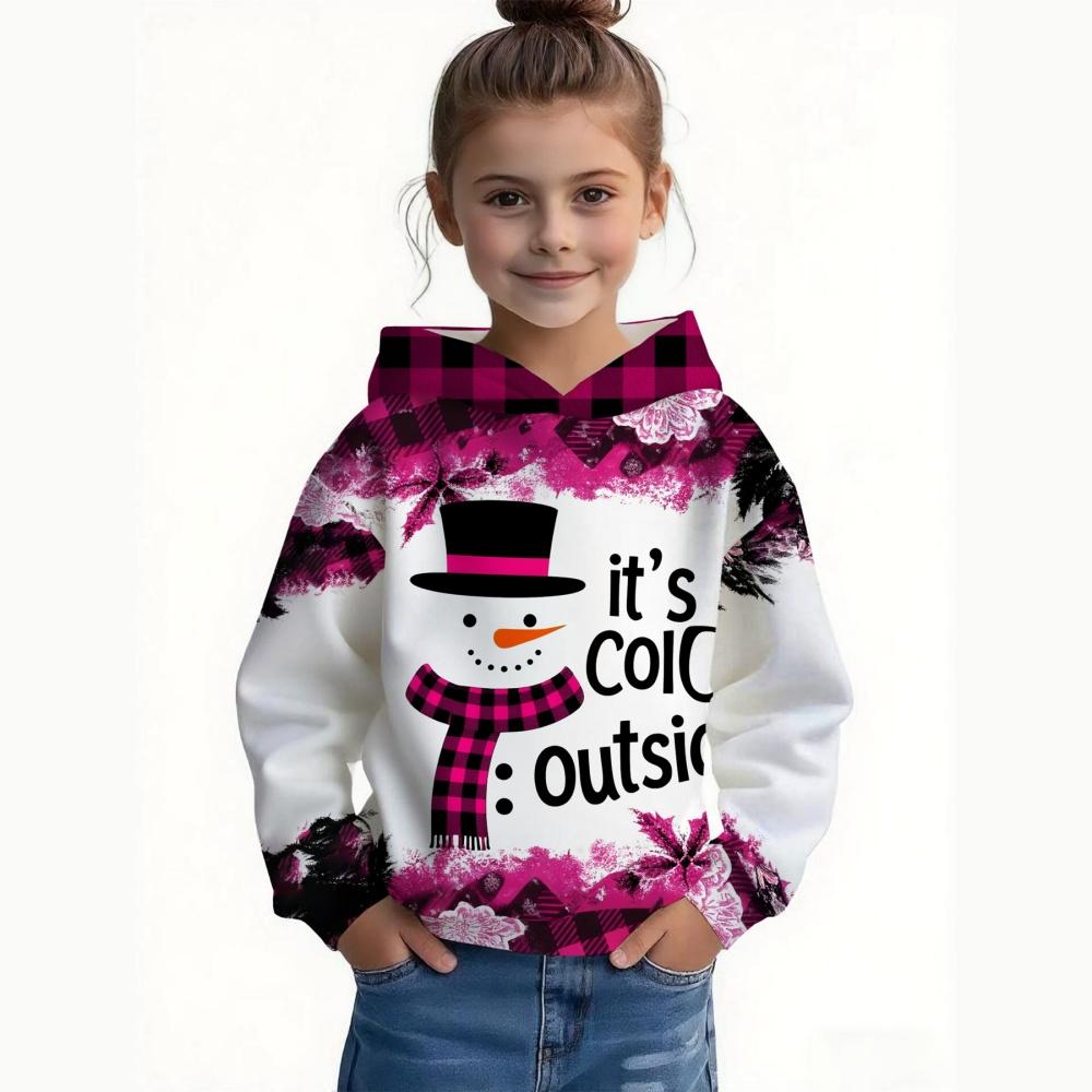 Children Sweatshirt Christmas Cute Snowman Print Pullover Long Sleeve Hoodies Fashion Holiday Party Streetwear Children Hoodie