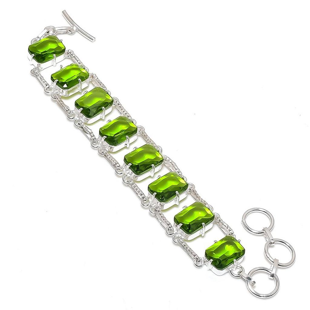 Peridot Cushion Shape Gemstone Bracelet Gift Adjustable Link Handmade Jewelry 7"