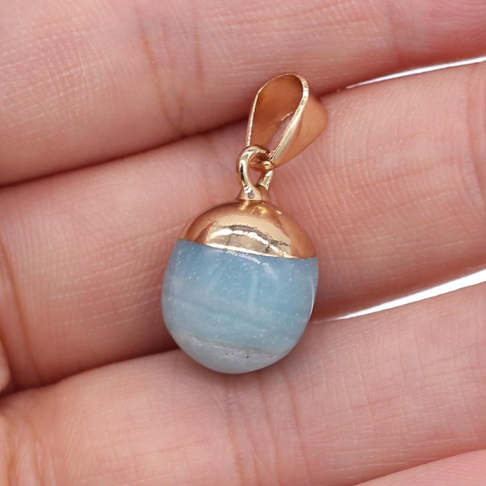 2Pcs, Aura Healing Crystal Pendant with Golden Buckle, Handcrafted Spherical Natural Stone Quartz Agate Gemstone Charms for Jewelry Making DIY Crafts