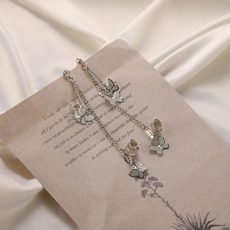 

Korean Minimalist No-Pierce Butterfly Tassel Ear Cuff Clip-On Earrings for Women