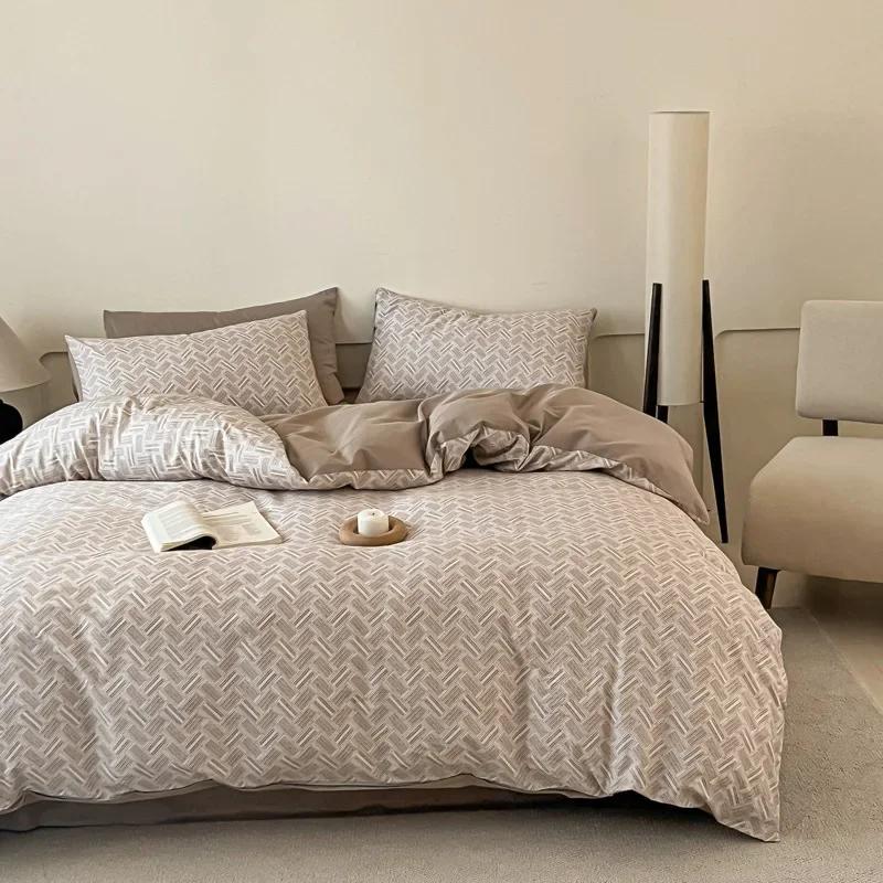High Quality Grid Printed Flat Sheet Bedding Sets Light Luxury Cotton Soft Quilt Cover Single Double Bed Comfort Set for Adults