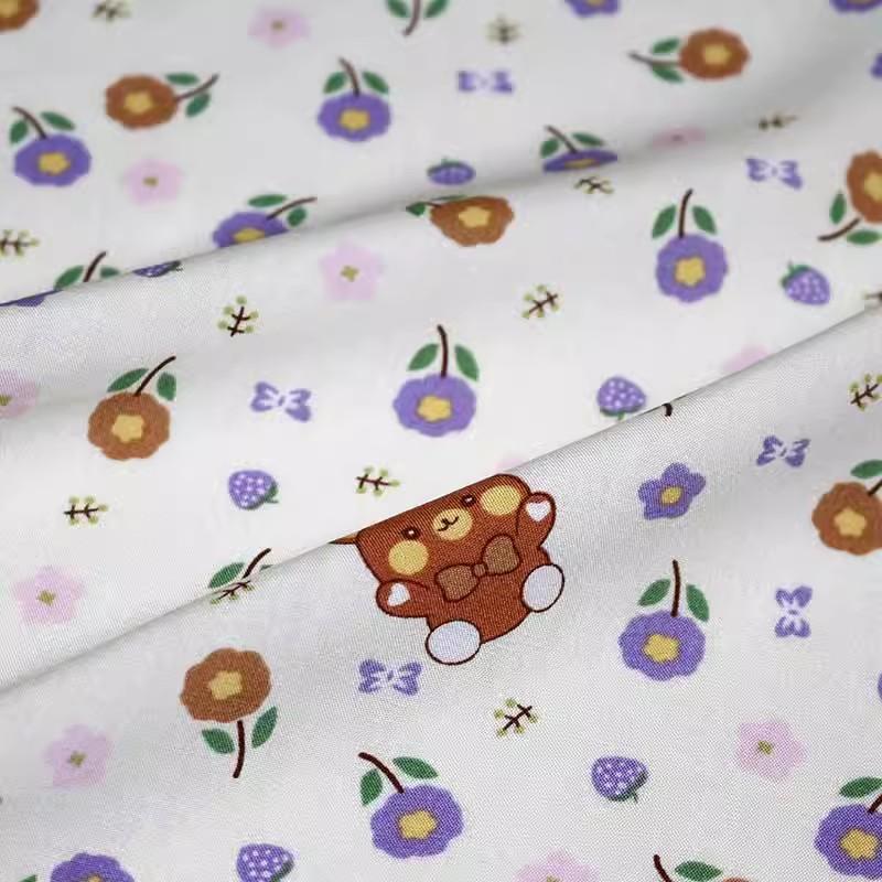 Flower Printed Rayon Viscose Fabric Soft By The Meter for Skirts Pajamas Clothes Cheongsam Diy Sewing Cloth Floral White Green