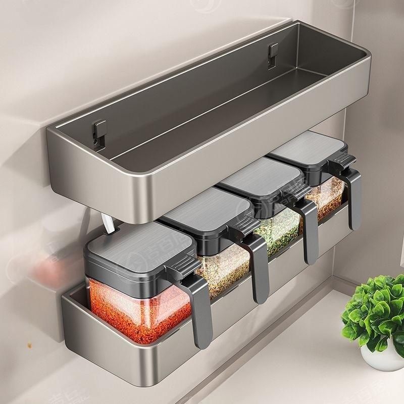 Modern Kitchen Wall Mount Spice Rack With Stainless Steel Shelves For Home Use