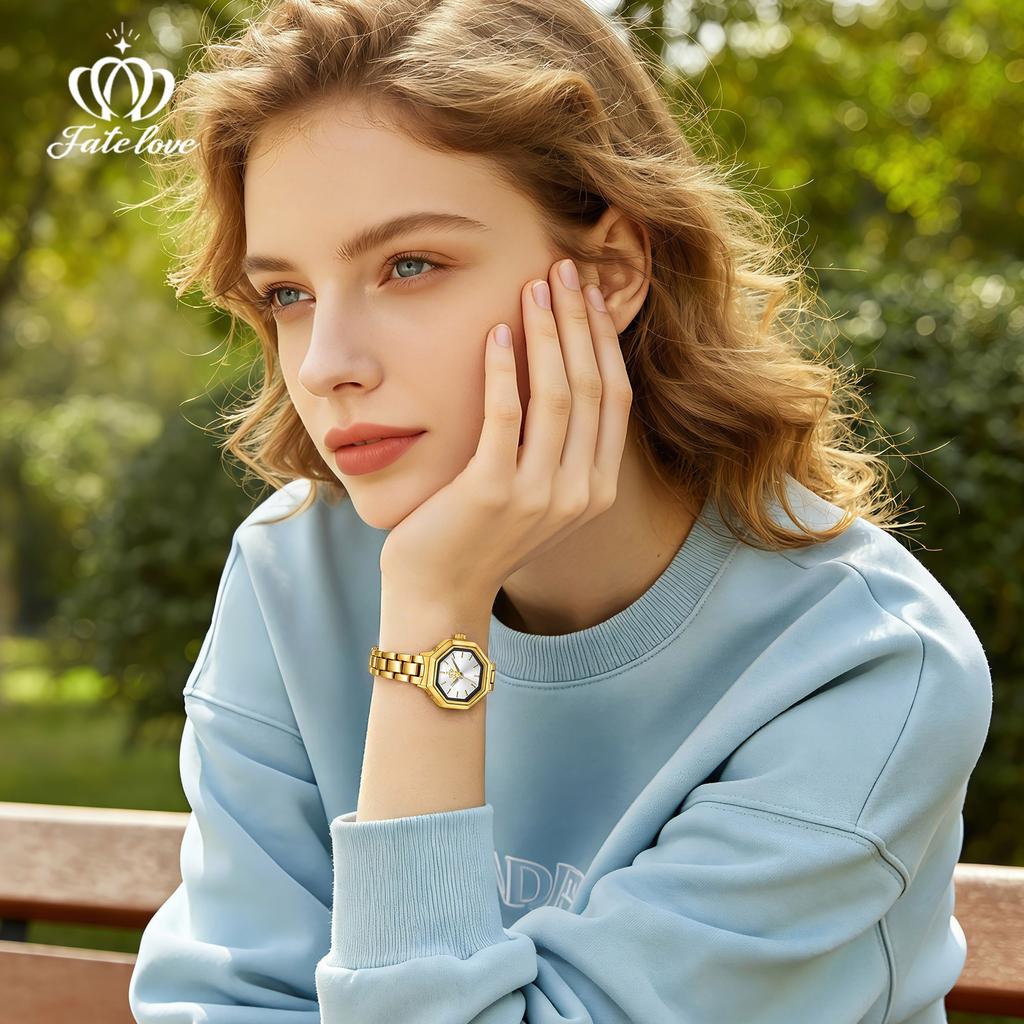 Fate Love Brand New Exquisite Octagonal Dial Waterproof Women's Steel Strip Quartz Watch for Women 930