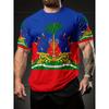Heren Novelty T-shirt | Levendig Meerkleurig Polyester Casual T-shirt met Haïtiaanse Vlag & Kanon Print | Ronde Hals, Normale Pasvorm