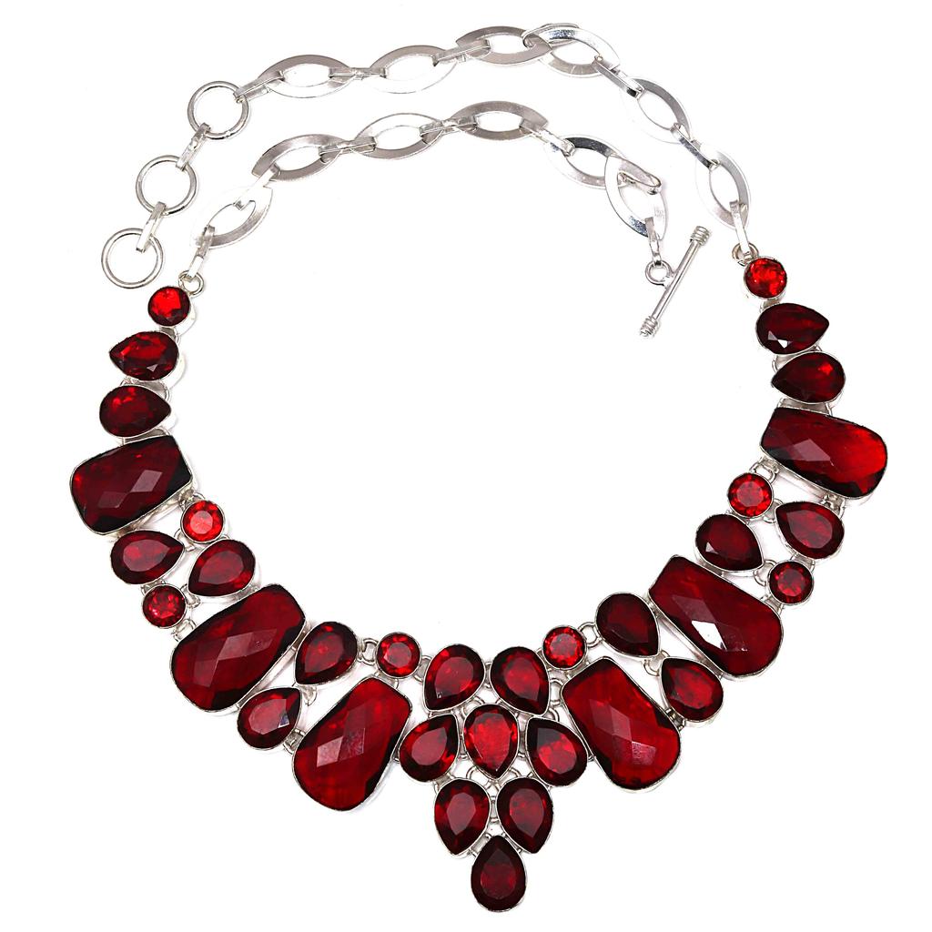 Necklace Mozambique Garnet Facited Gemstone Jewelry 18-20''