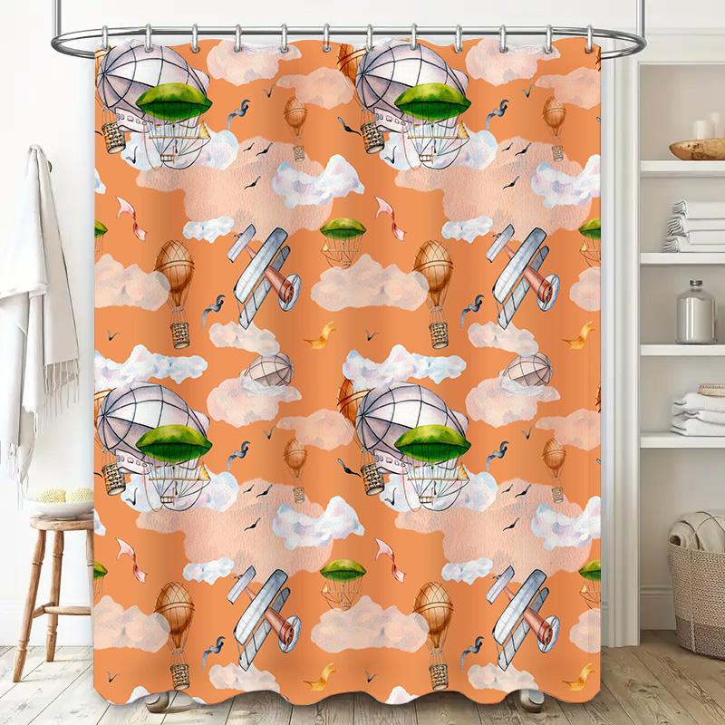 Orange Shower Curtain with Hot Air Balloon Pattern for Home Decor in Bathrooms 180x180cm Shampoo Shower Curtain Waterproof Fab