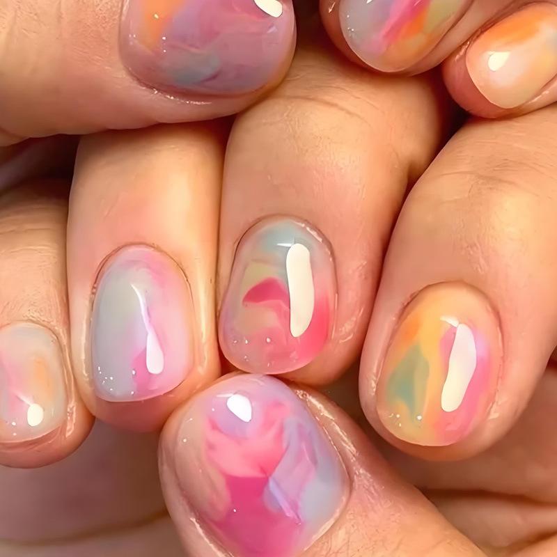 24pcs Short Square Fake Nails Simple Colorful Press On Nails Wearable False Nail For Women New Year Gift Nail Supplies