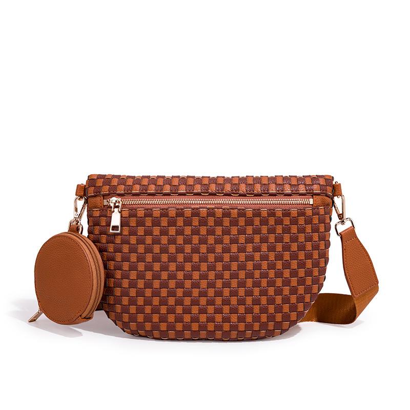Hand Woven Checkerboard Crossbody Bag, Casual Sports Shoulder Bag, Lightweight and Versatile Waist Bag