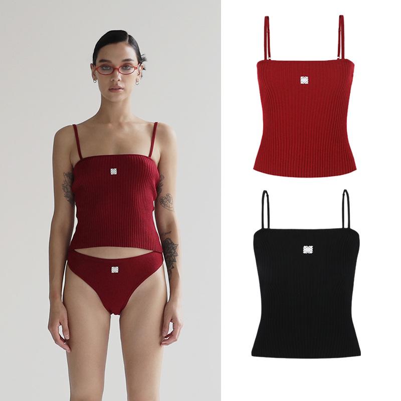 

Badblood Korean Niche Embroidered Ribbed Knit Sweater Slim Fit Straight Neck Camisole Vest for Women M