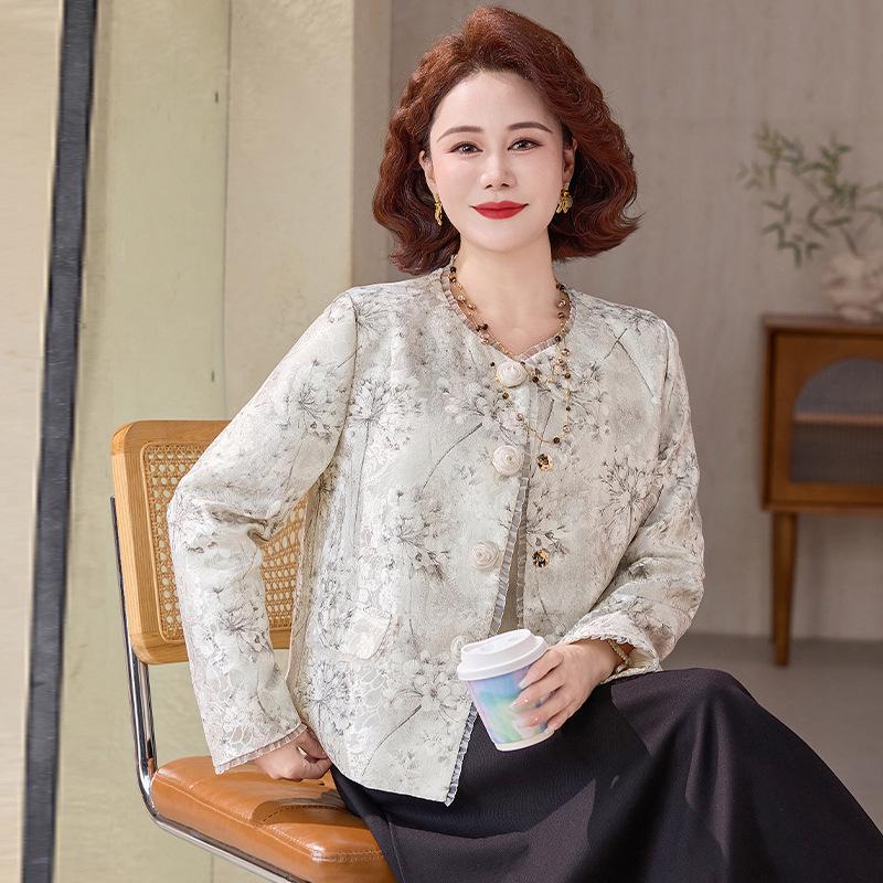 Elegant Chinese Style Spring & Autumn Jacket for Middle-Aged and Elderly Women - 2026 Fashionable Short Cardigan Top