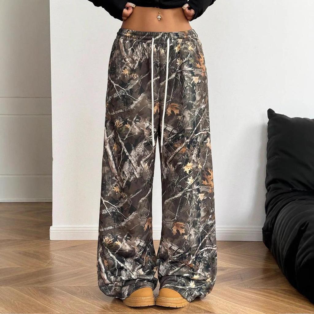 2024 Cross-border Teen Camouflage Elastic Drawstring Wide-Leg Pants