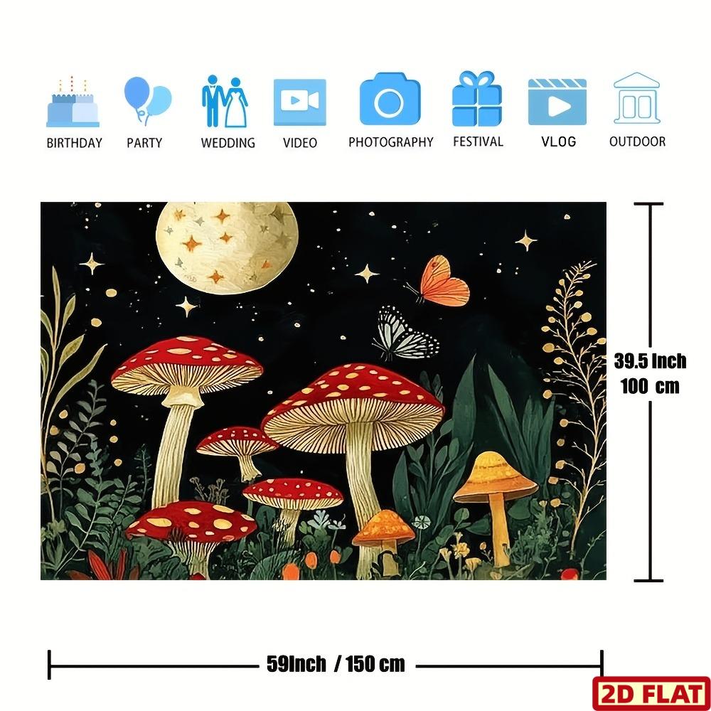 1pc Enchanting Mushroom & Plant Tapestry - Vintage Floral Wall Art with Whimsical Mushrooms, Stars & Butterflies, Polyester
