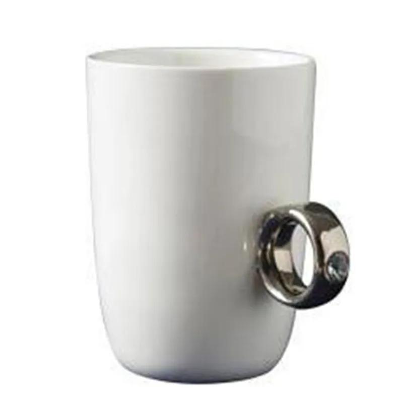Creative Wedding Gifts Lovers Couple Cartoon Elegant Crystal Diamond Ring Mugs White Ceramic Cute Water Coffee Mug Drinkware