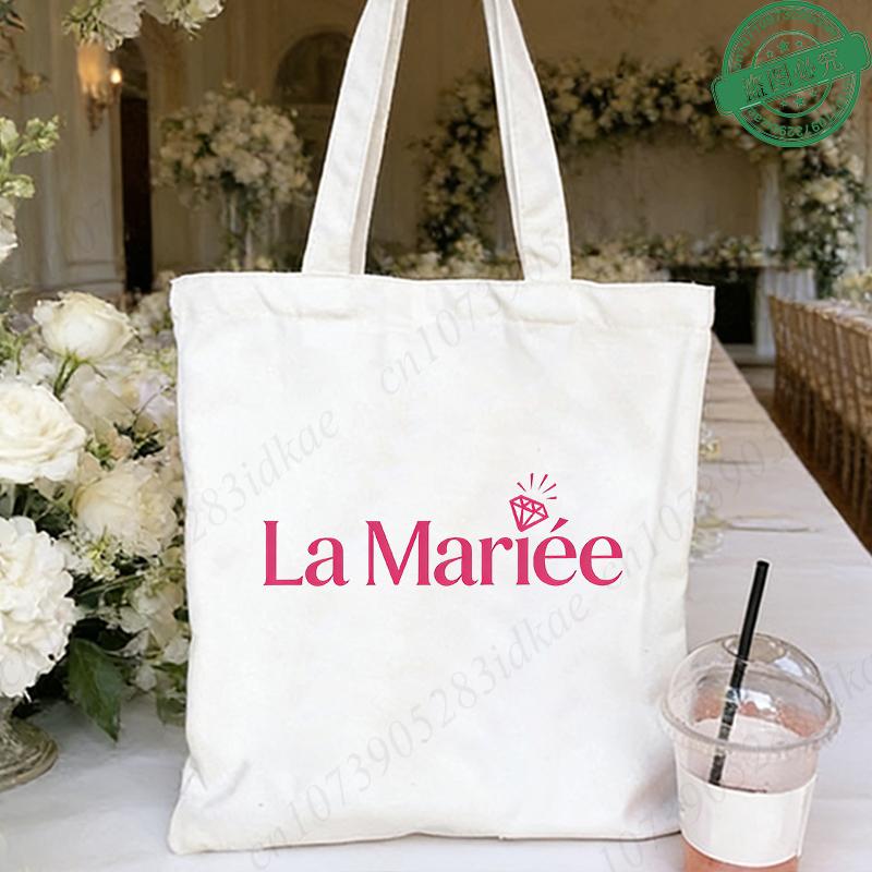 French Girl EVJF Future Bride Team Canvas Tote Bags Bachelorette Party Bridal Shower Shopping Bags with Diamond Ring Design
