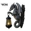 Outdoor Solar Lamp Dragon Wall Light, Vintage Resin Sculpture Lamp, Hanging Lantern Waterproof Gothic Garden for Fence Yard, Halloween Decor