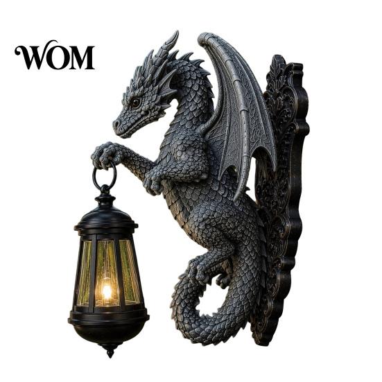 Outdoor Solar Lamp Dragon Wall Light, Vintage Resin Sculpture Lamp, Hanging Lantern Waterproof Gothic Garden for Fence Yard, Halloween Decor