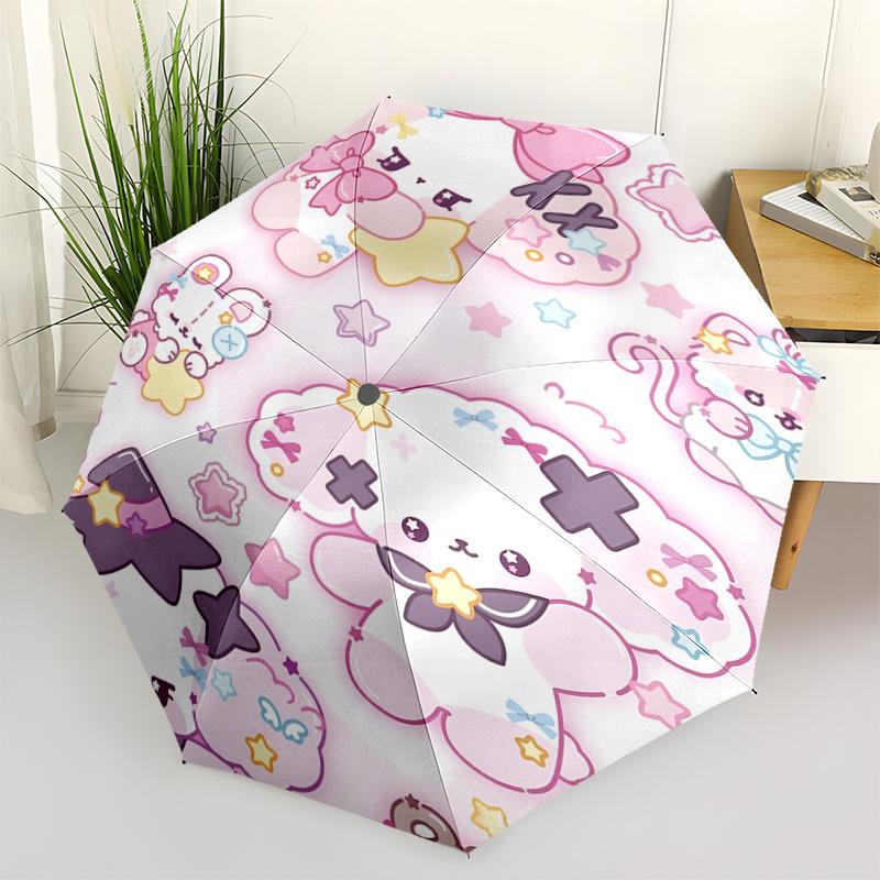 

1pc Kawaii Cute Animal Print Automatic Folding Umbrella - Portable 3-Fold Design with Iron Frame - Perfect Gift for Fans, Travelers, Everyday Use - Id