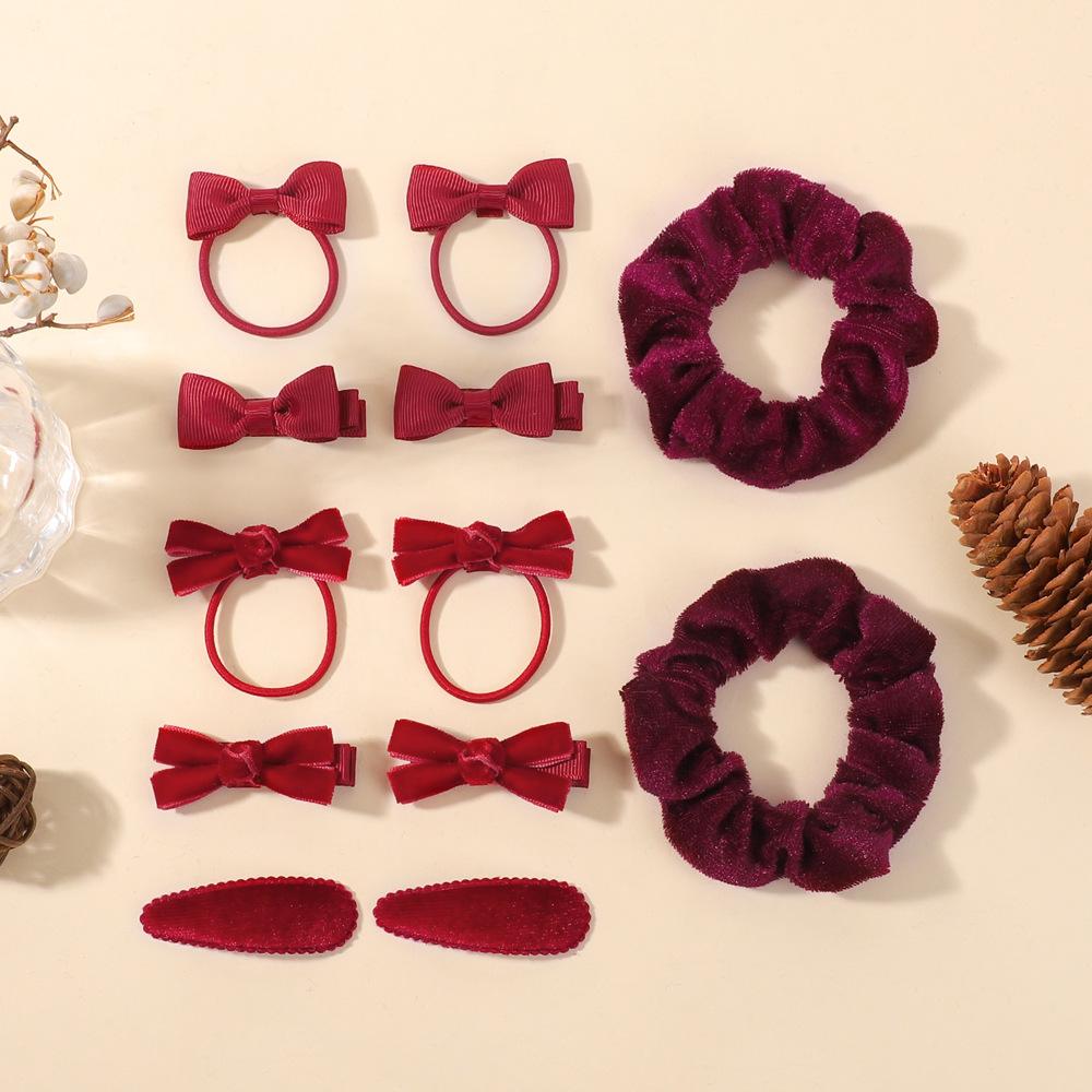 Vibrant Red Festive Hair Set Velvet Texture Bows Ribbed Ribbon Ties For Lunar New Year Christmas Celebration Hair Decor