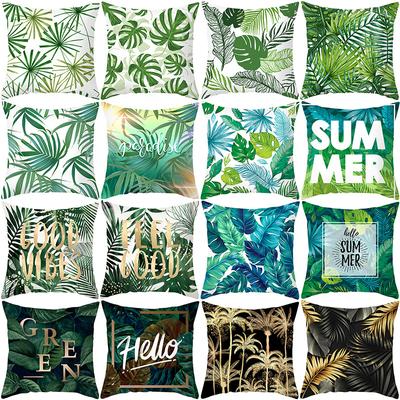 Nordic Green Plant Pillow Cover Sofa Cushion Cover Peach Skin Printed Cushion Home Furnishings