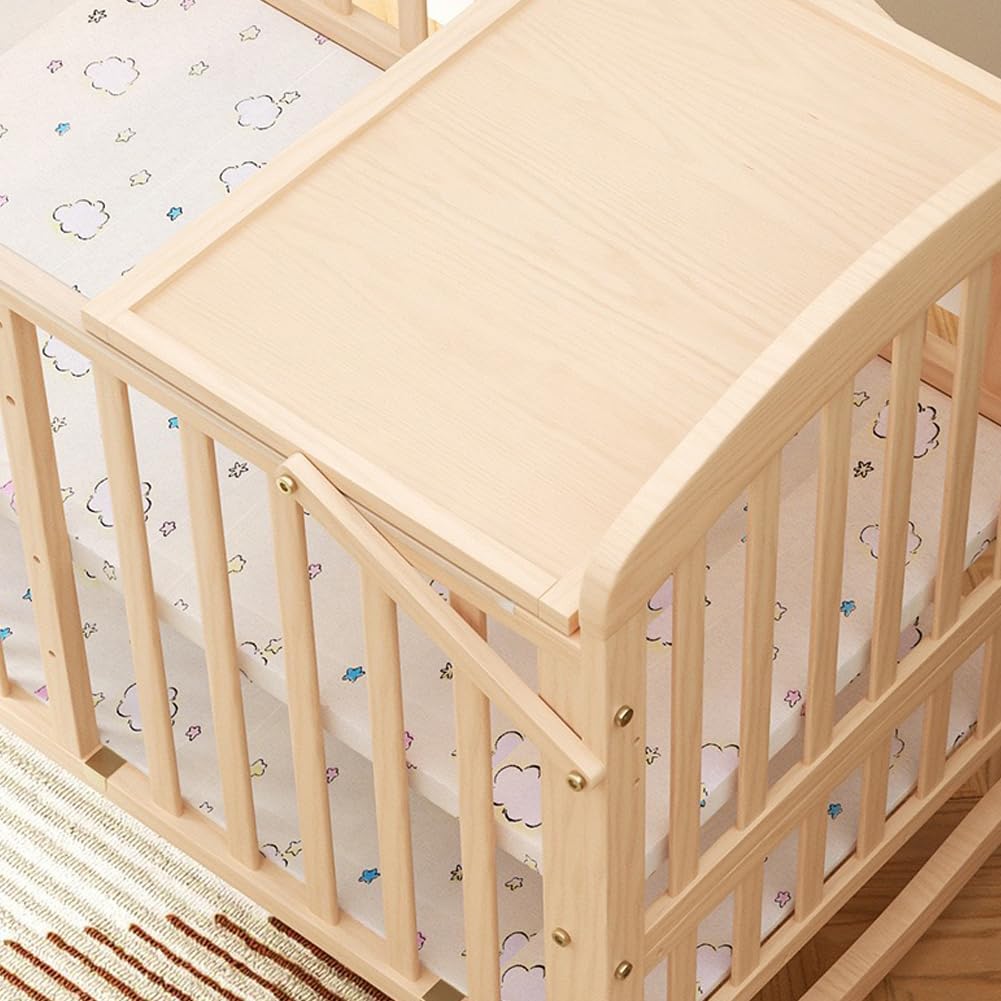 Areden Wooden Infant Bed Durable Baby Easy Adjustable Fall Simple and Stylish Suitable for Newborns and Babies of Various Compact Mosquito Wood Color