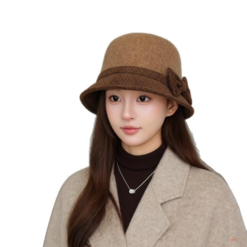Elderly Hat Female Autumn and Winter Versatile Basin Hat Elegant Mother Wool Top Hat In the Elderly Fashion Warm Bucket Hat