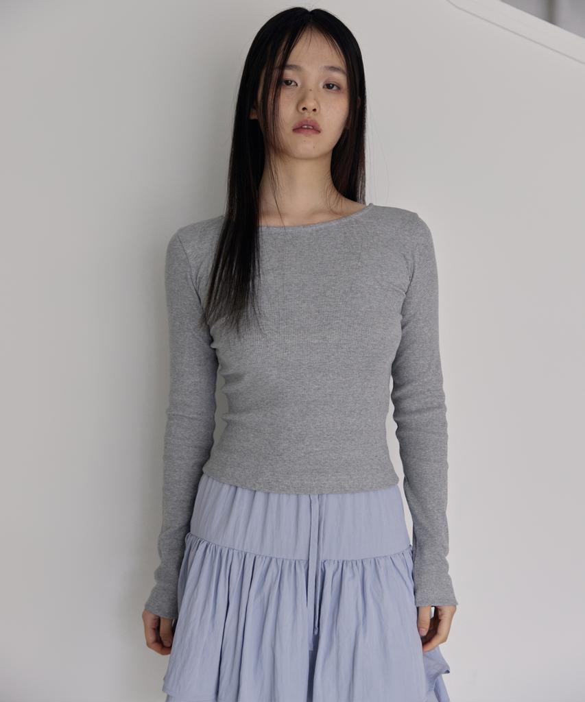 38 Come On Common Ribbed Boat-Neck Slim T-Shirts (Melange Gray)