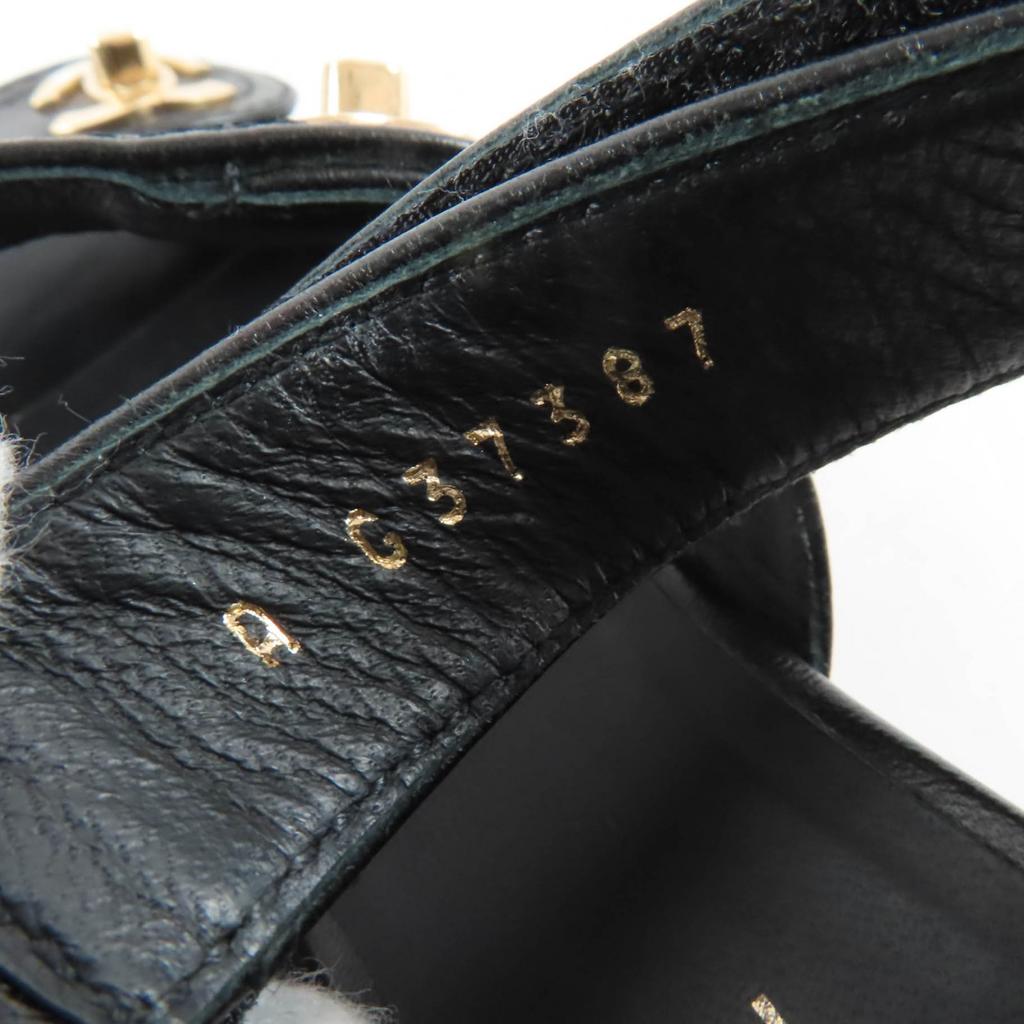 Great CHANEL Sandals COCO Mark Turn Lock Leather black leather Women 37 G37387 Used