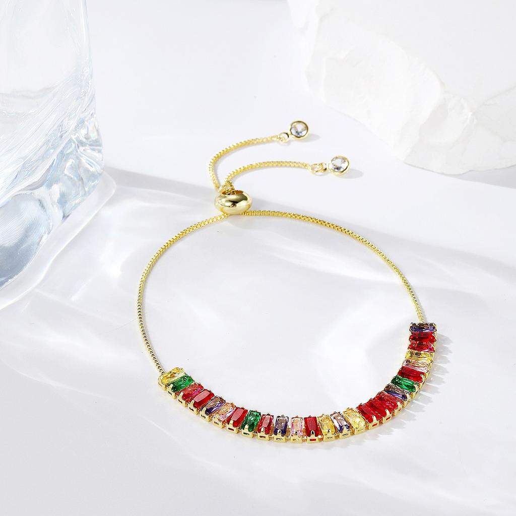 Charm Female Rainbow Zircon Stone Round Bracelet Cute Gold Color Adjustable Wedding Jewelry For Women