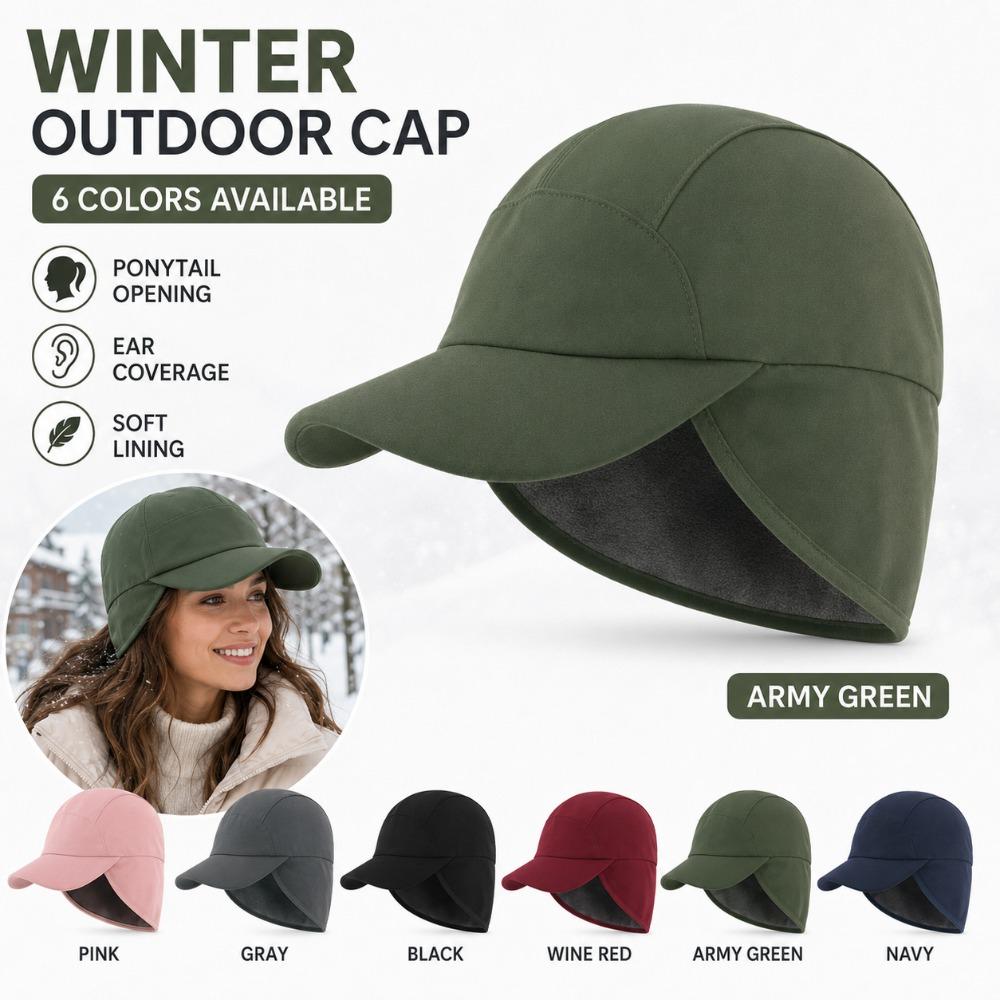 Women'S Winter Outdoor Baseball Cap, Earflap Hat with Ponytail Opening And Curved Brim, Casual Cap for Walking, Commuting, Weekend Trips, And Travel