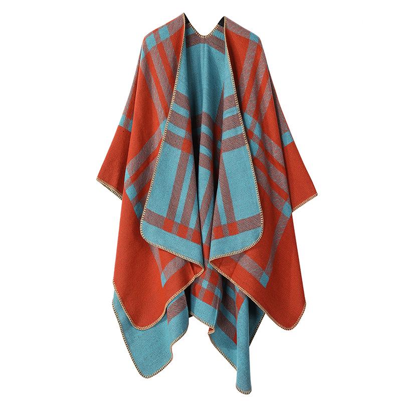 Solid Color Striped Shawl Cardigan: Warm, Versatile Imitation Cashmere Scarf for Autumn and Winter