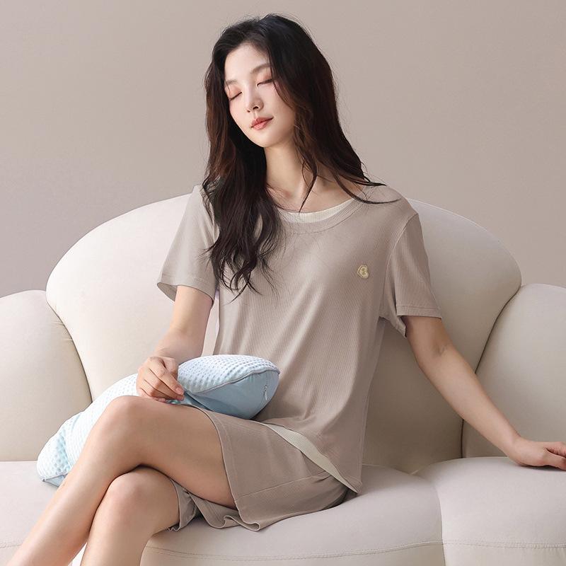 Pajamas with Chest Pads Women's 1011 New Summer Modal Short-sleeved Small Ice Silk Cotton and Silk Integrated Loungewear