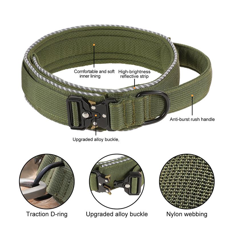Heavy Duty Reflective Nylon Dog Collar Anti-Escape Adjustable Tactical Training Dog Collar with Control Handle Large Dog Product