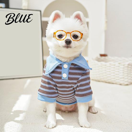 Lightweight Dog Sweater Cute Shirt Striped Collared Clothes Summer Button Up T-Shirt Durable Apparel Soft Breathable Puppy Outfits for Small Medium