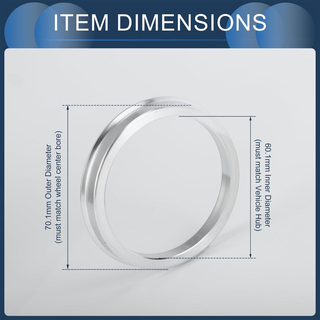 INFINAUTO Hub Centric Rings 60.1mm Inner to 70.1mm Outside Diameter Vehicle Wheel Hub Rings Aluminum Alloy 4pcs