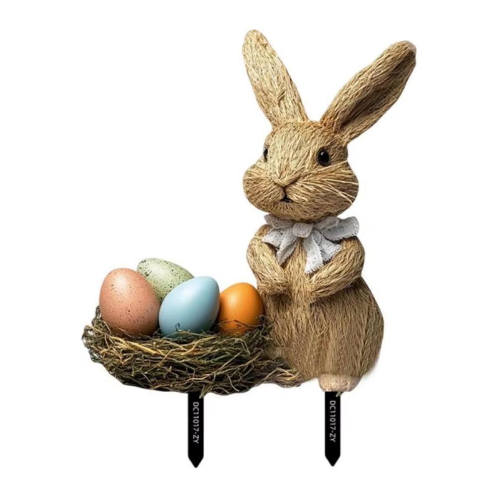 Cute Garden Rabbit Stakes Handmade Easter Egg Figurines Simple Easter Bunny Ornaments  Photo Props