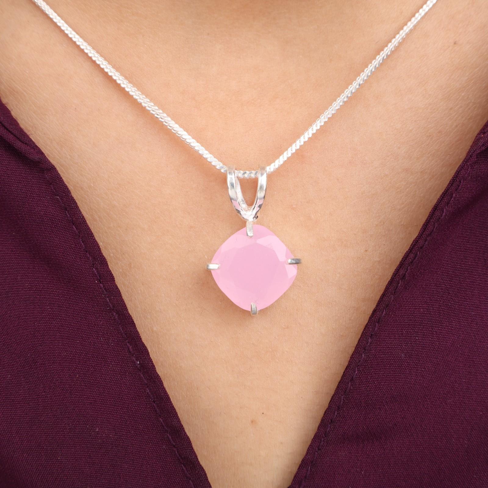 

Розовый халцедон драгоценный камень 925 стерлинговое серебро ювелирные изделия ручной работы кулон 0,93 PP-62-15