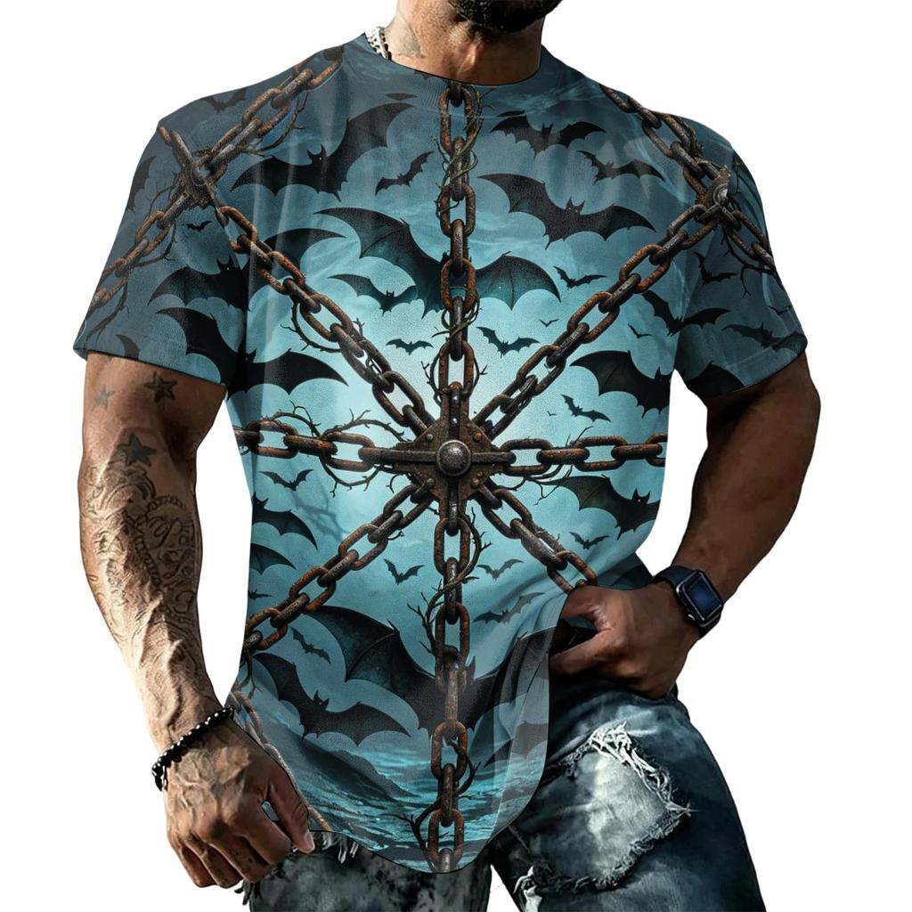 Men's Halloween Print Vintage Texture Short Sleeve T Shirt Loose Breathable Summer Sports Streetwear Casual Everyday Top