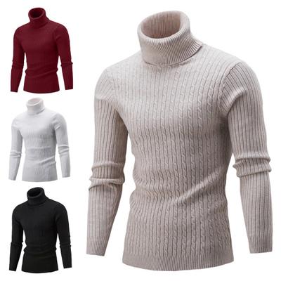 Einfarbiger Langarm Strickpullover Allround Rollkragen Zopfmuster Herren Pullover für Herbst Winter