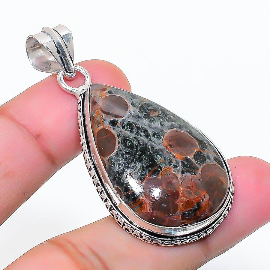 Natural Mud Crack Fossil Gemstone 925 Sterling Silver Jewelry Pendant 1.97" AP-14970