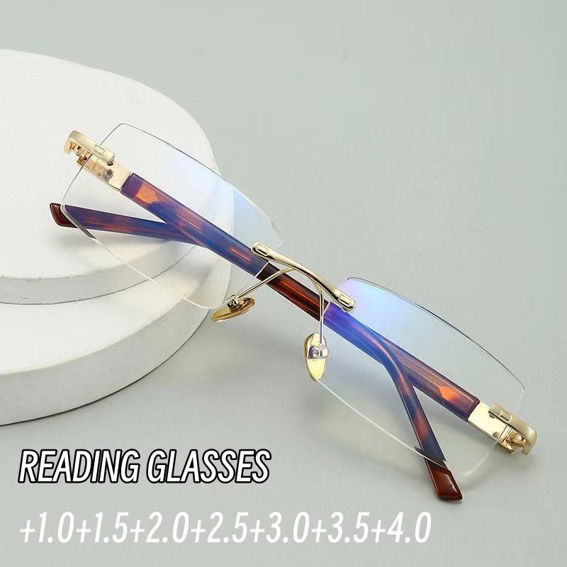 

Men Women Mental Far Sight Eyewear Anti Blue Light Reading Glasses Frameless Presbyopia Eyeglasses Goggle Diopter Glasses