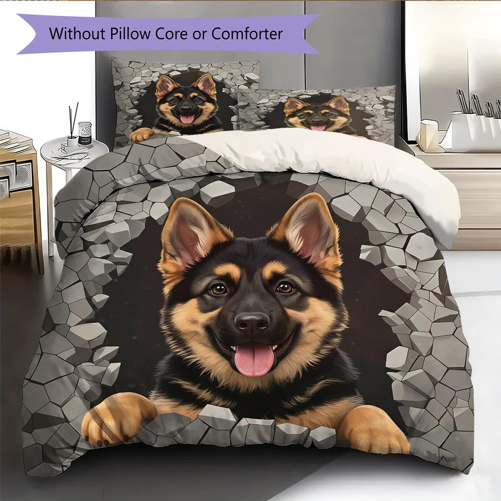 German Shepherd Pattern Bedding Home Decoration Birthday Gift (1 * Duvet Cover + 2 * Pillowcase, Without Core)