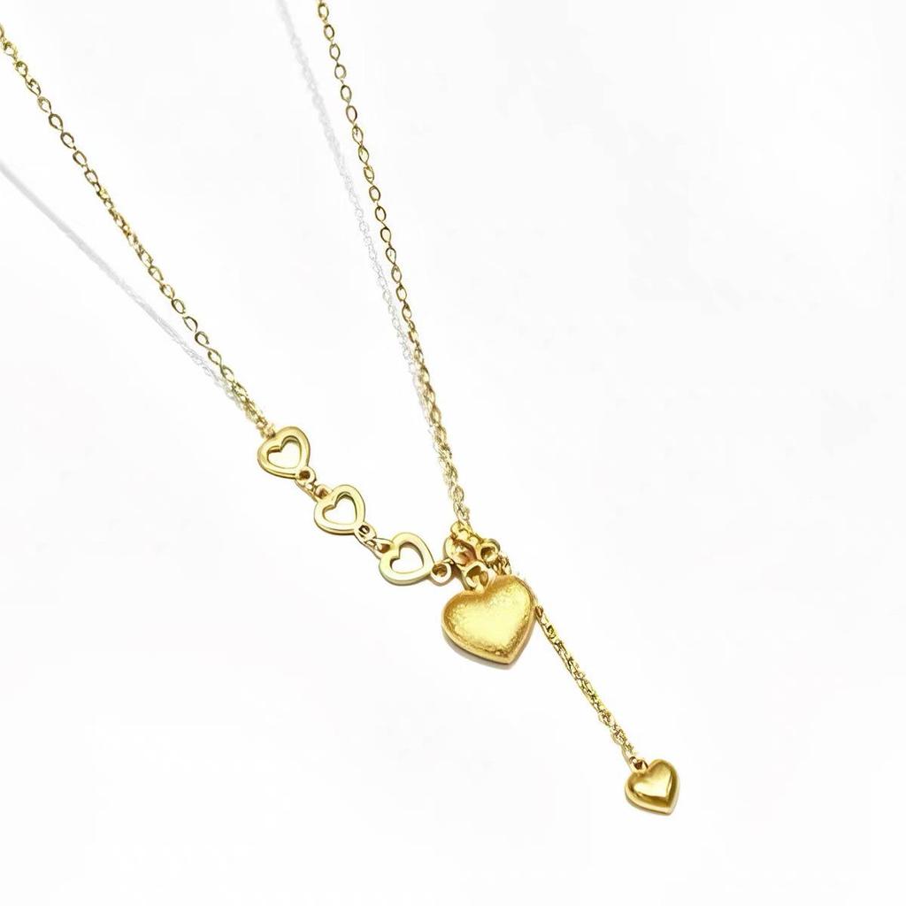S925 "Infatuated with You" Retro Gold Brushed Heart Tassel Necklace - Light Luxury and Simple Design