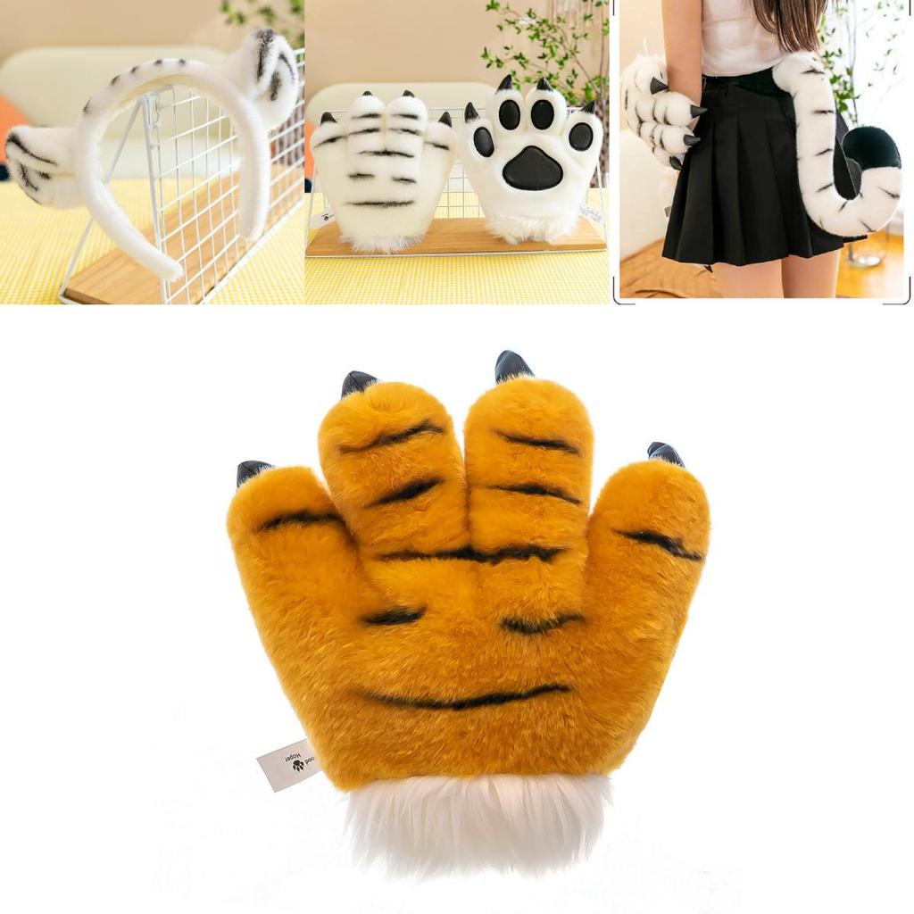 Urocza pluszowa opaska na głowę z łapą i ogonem tygrysa, idealna na występy sceniczne i prezenty z zoo