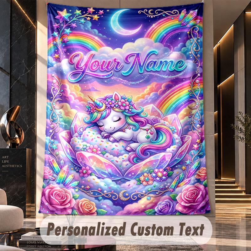 Unicorn (374) Theme Custom Tapestry Personalized Custom Name Text Wall Hanging Tapestry Home Decor Background Cloth