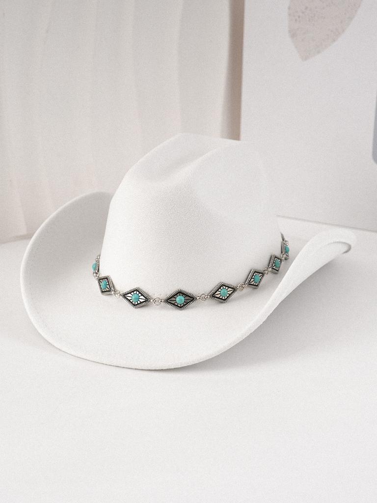 Premium Versatile Turquoise Chain Hat Fashion Casual Retro Top Hat Hat Cowboy Hat