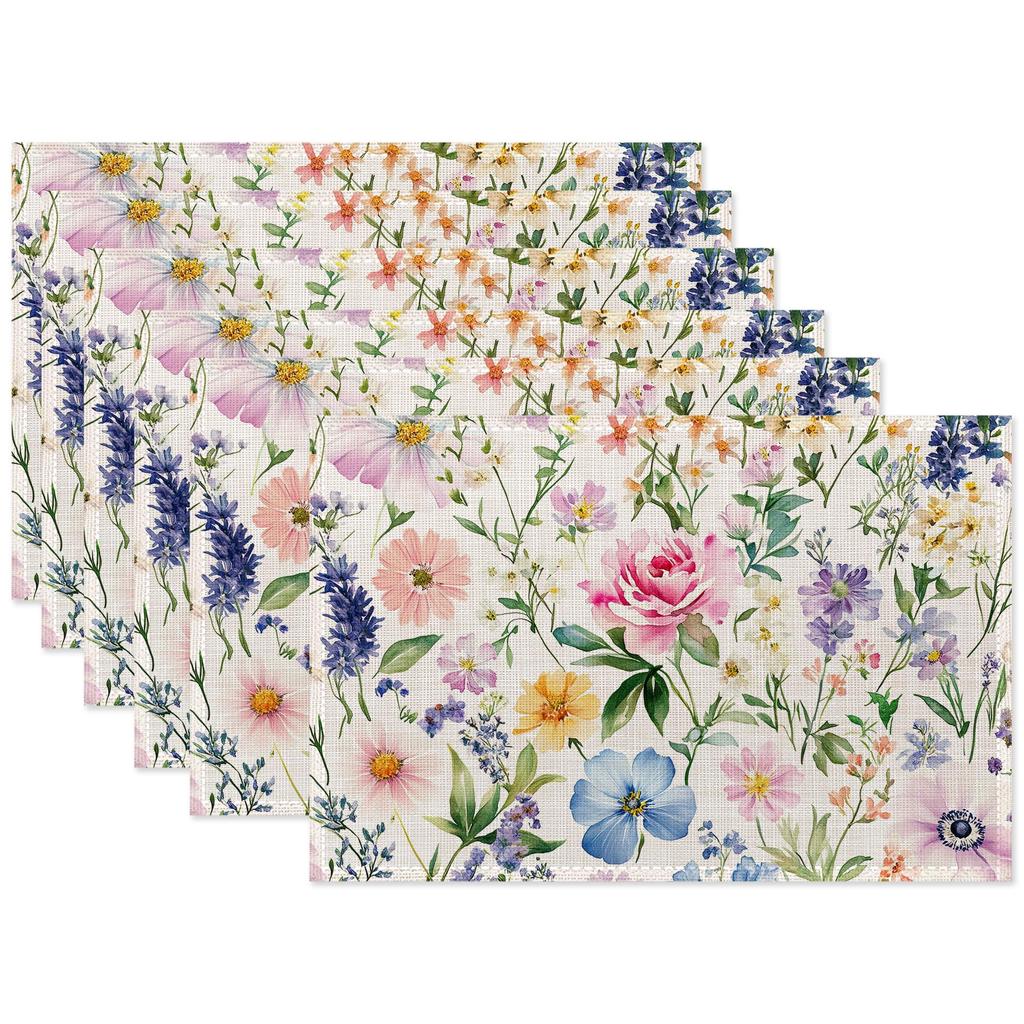 Vintage Magnolia Placemats Set of 6,Waterproof Heat Resistant Dining Table Plate Mat for Home Kitchen Dining Table 12x18Inch