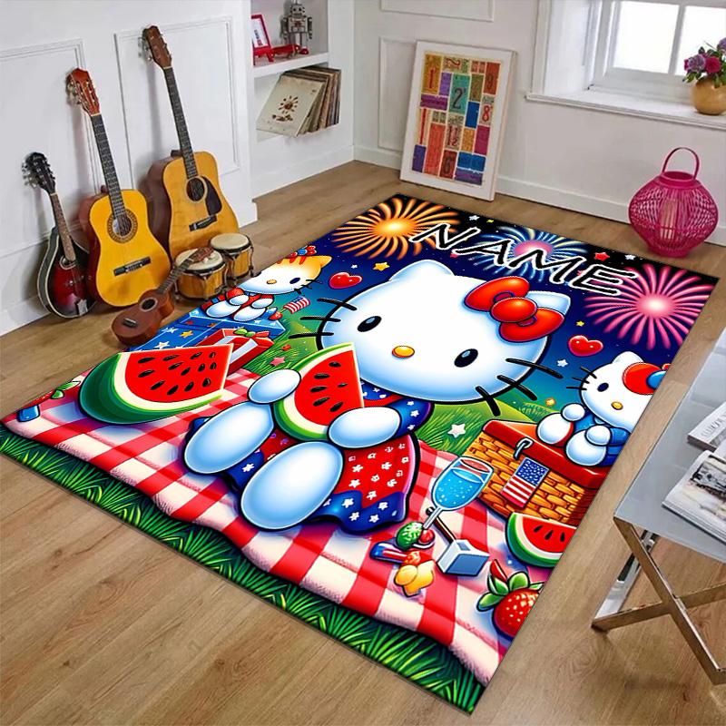 Custom HelloKitty Mat Personalized Name, Polyester Washable Indoor Entryway Rug, Gift for Christmas, Easter, Thanksgiving Day