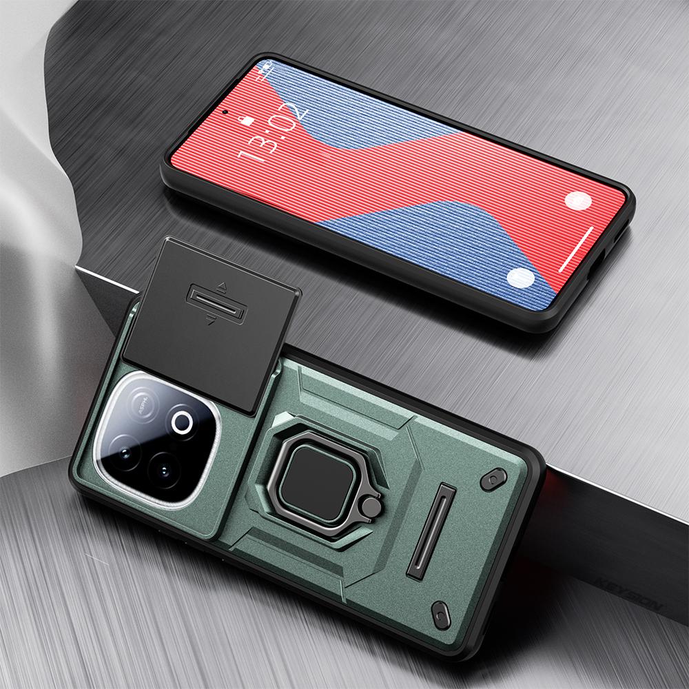 KEYSION Shockproof Armor Case for for IQOO Z10 Turbo Pro 5G Slide Camera Protection Ring Stand Phone Cover for IQOO Z10 Turbo 5G